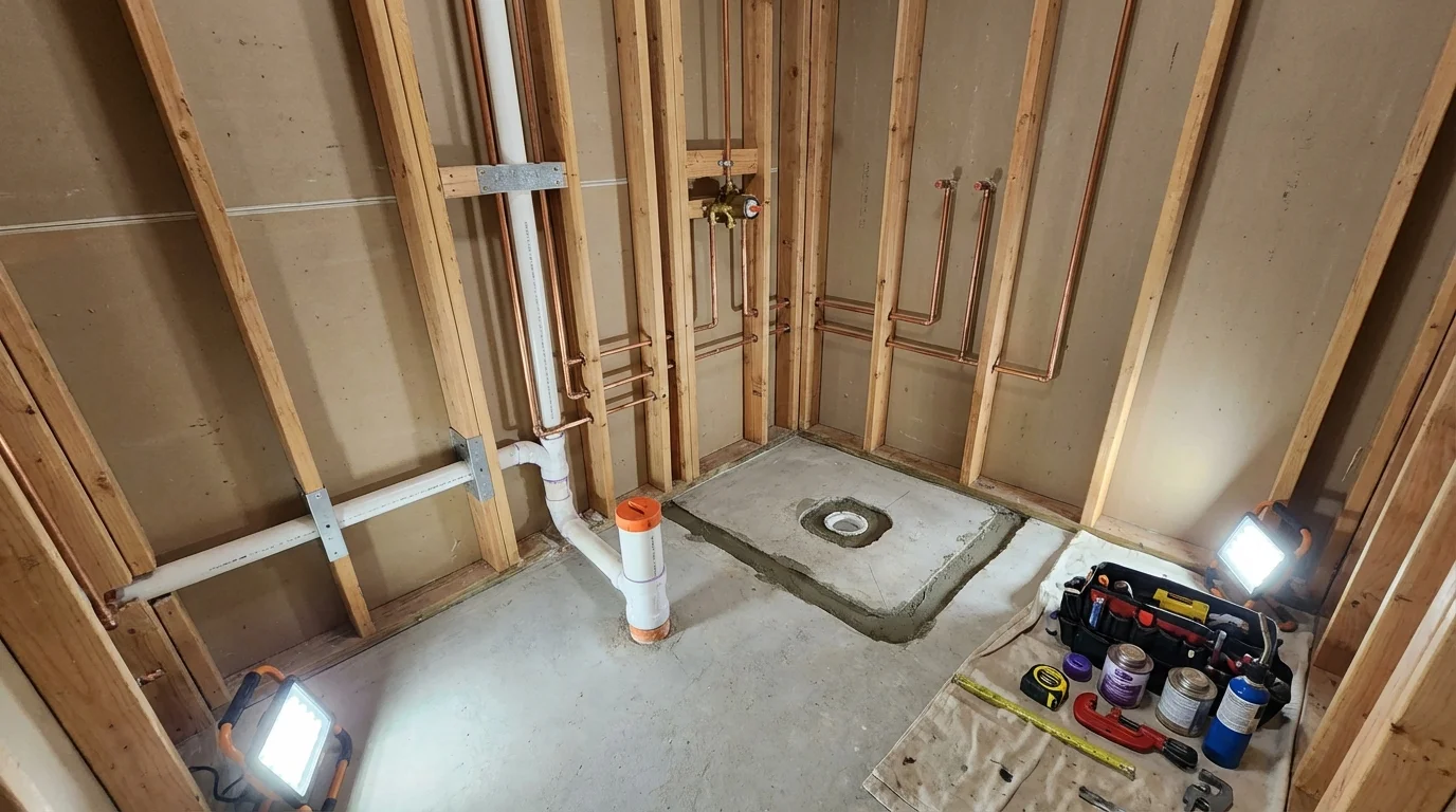 Bathroom rough-in plumbing during remodel by Johns Plumbing LLC in Estero