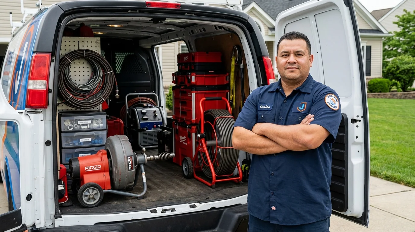 Professional drain cleaning equipment and Johns Plumbing LLC plumber in Estero