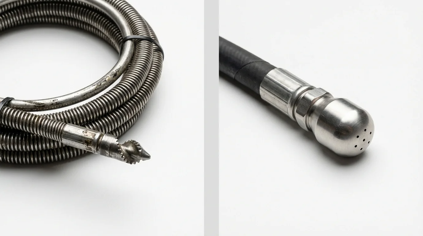 Drain snake cable and hydro jetting nozzle used for drain cleaning in Estero, FL