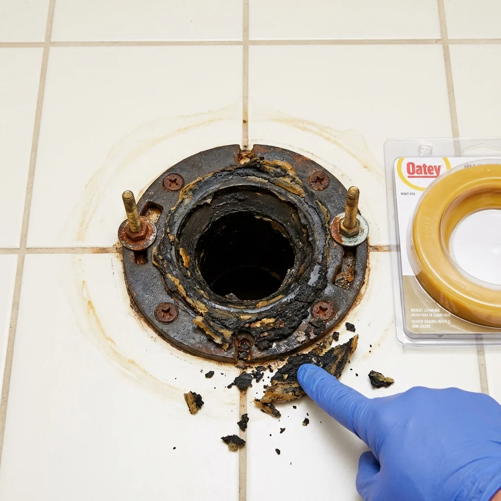 Failed wax ring showing water seepage at the base of a toilet in a Estero, FL home