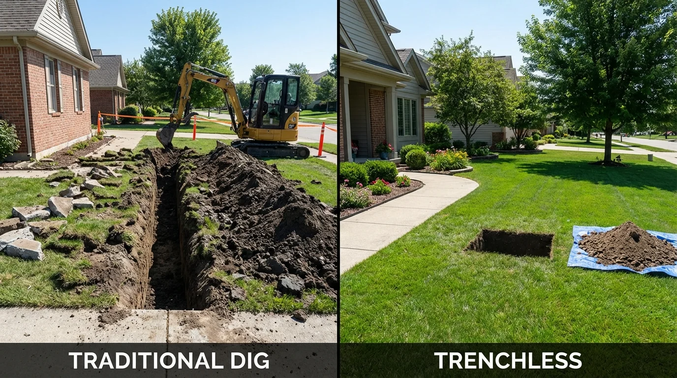 Trenchless sewer repair with minimal yard damage versus traditional excavation in Estero, FL